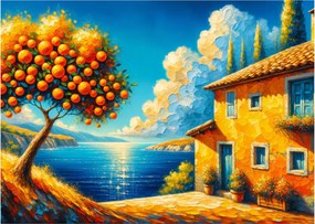 Üveg kép - Ház narancsokkal II. (70x50 cm)