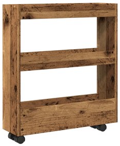 3 szintes antik fa színű szerelt fa keskeny tárolókocsi