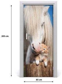 Ajtó tapéta Fehér ló egy macska 85x205 cm