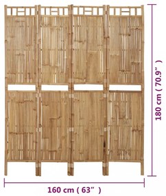 4 paneles bambusz térelválasztó 160 x 180 cm