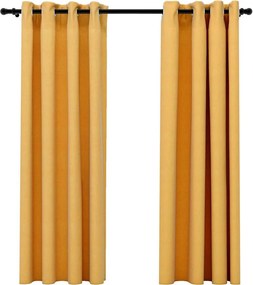 vidaXL 2 db sárga vászonhatású sötétítőfüggöny fűzőkarikával 140x175cm
