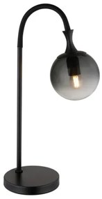 Globo 15885T Asztali lámpa fém fekete matt, füstszínű üveg búra, fekete PVC kábel, billenőkapcsoló a kábelen, HxSzxM: 225x180x575mm, kábel hossza 1800mm, 1x E27 ILLU 10W 230V izzó nélkül