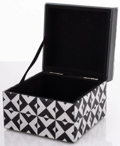 Vetrario design fekete-fehér pepita üveg ékszertartó doboz fekete béléssel 9x12x12cm