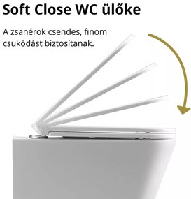 Stuxi Pearl White perem nélküli mély öblítésű íves fali WC, rejtett szerelésű, lecsapódásgátlós wc ülőkével