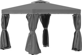 Outsunny Kerti Pavilon 2.96 x 2.96 m Kerti Sátor Double Roof Marquee 4 Oldalfallal Rovarhálóval Időjárásálló Alumínium Poliészter Sötétszürke | Aosom