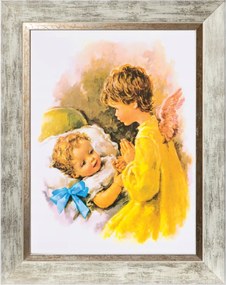 Őrangyal Vallásos Kép Fehér Díszkeretben 30X40