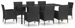 9 részes fekete polyrattan kerti étkezőgarnitúra párnákkal