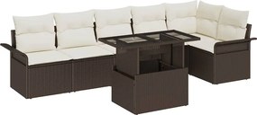 vidaXL Kerti Kanapé Szett párnával 7 pcs Barna Poli rattan