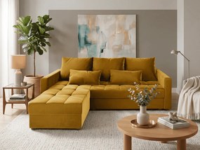 Mustársárga kihúzható sarokkanapé ZENOVA 220 x 140 cm, kétoldalas