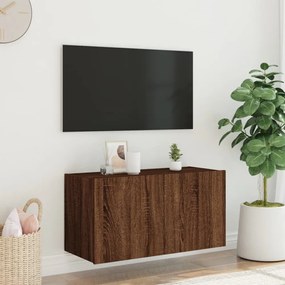 barna tölgyszínű fali TV-szekrény LED-del 80x35x41 cm