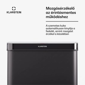 Klarstein Touchless, szenzoros szemétkosár, 60 l, rozsdamentes acélból, Soft-Close záródás, elemmel működő, LED kijelző, időzítő