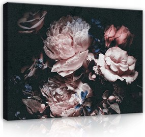 Vászonkép 80x60 Csendélet virágos sötét háttér bazsarózsa rózsa klasszikus romantika