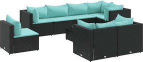 vidaXL 9 részes fekete polyrattan kerti ülőgarnitúra párnákkal