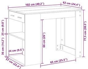 íróasztal fiókkal polccal barna tölgy 102x62x77,5 cm gépelt fa