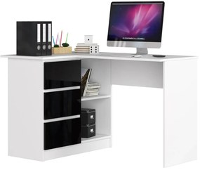 Sarok íróasztal - Akord Furniture - 124 cm - fehér / magasfényű fekete (bal)