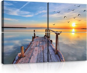 Vászonkép 120x80 Naplemente hajnal tenger tó ég madarak nyugalom természet