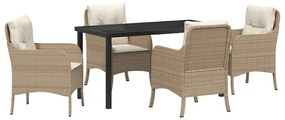 vidaXL Kert étkező szett párnával 5 pcs Bézs polirattan