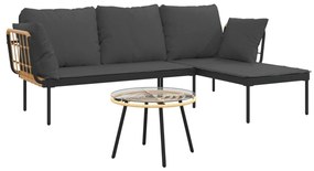 3 részes polyrattan kerti ülőgarnitúra sötétszürke párnákkal