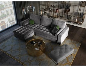 Santo sötétszürke kinyitható bársony sarokkanapé, bal oldali - Milo Casa