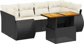 vidaXL 7 részes fekete polyrattan kerti ülőgarnitúra párnával