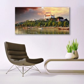 Modern üvegkép Town Lake Landscape 125x50 cm
