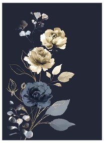 Üveg falikép, rózsák, 50x70 cm, kék-arany - NOCTURNE