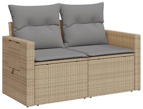 2 személyes bézs polyrattan kerti kanapé párnával