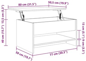 vidaXL szürke sonoma színű szerelt fa dohányzóasztal 80 x 50 x 40 cm