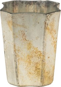 Üveg gyertyatartó melegítőhöz patinával 11x8x13 cm