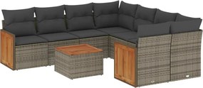vidaXL 9 részes szürke polyrattan kerti ülőgarnitúra párnákkal