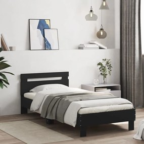 fekete ágykeret fejtámlával és LED-világítással 90 x 190 cm