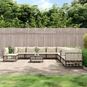 11 részes antracitszürke polyrattan kerti ülőgarnitúra párnával