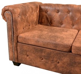 vidaXL 5 személyes barna műbőr Chesterfield sarokkanapé