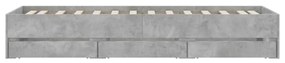 betonszürke szerelt fa ágykeret fiókokkal 90 x 200 cm