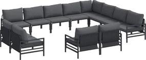 vidaXL Kerti Kanapé Szett párnával 12 pcs Fekete Acél