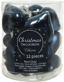 Üveggömb szív sötétkék fényes/matt 12 db