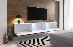 Magasfényű Fehér Lebegő TV Állvány LED Világítással. 240 cm. SLANT 240