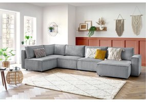 Világosszürke kordbársony sarokkanapé (bal oldali-"U" alakú) Nihad modular – Bobochic Paris