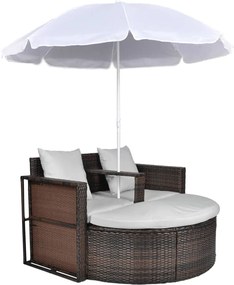 vidaXL barna polyrattan kerti ágy napernyővel