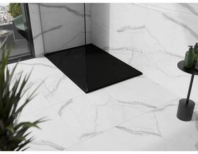Mexen, Mexen Stone+ brodzik kompozytowy prostokątny 140 x 80 cm, czarny, maskownica czarna - 44708014-B