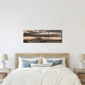 Kép - felhős Prága (órával) (90x30 cm)