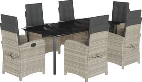 vidaXL 7 részes világosszürke polyrattan kerti étkezőszett párnával