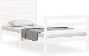 vidaXL fehér tömör fa ágykeret fejtámlával Small Single