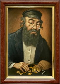 Vászonkép 18x13 Pénzszámláló Zsidó Barna Arany Díszített Fa Keret