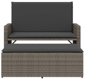 szürke polyrattan kerti pad párnával és lábtartóval