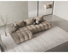 Bézs bársony kinyitható-tárolóhelyes sarokkanapé (bal oldali-heverő résszel) Linz – Cosmopolitan Design