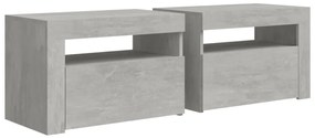 2 db betonszürke éjjeliszekrény LED-del 60 x 35 x 40 cm
