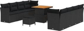 vidaXL Kerti Kanapé Szett 11 pcs Fekete polirattan