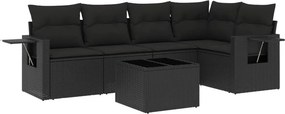 vidaXL 6 részes fekete polyrattan kerti ülőgarnitúra párnákkal