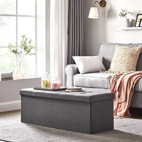 Puff 110x38x38 cm, tároló ottomán pad, 120 l, sötétszürke